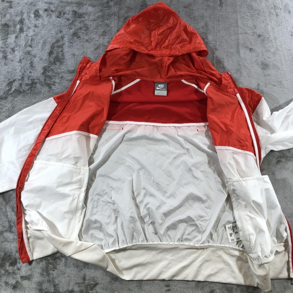 Nike Windbreaker Jacket Kids Large Red White Hooded Zip Colorblock 374897-101 - Picture 10 of 16